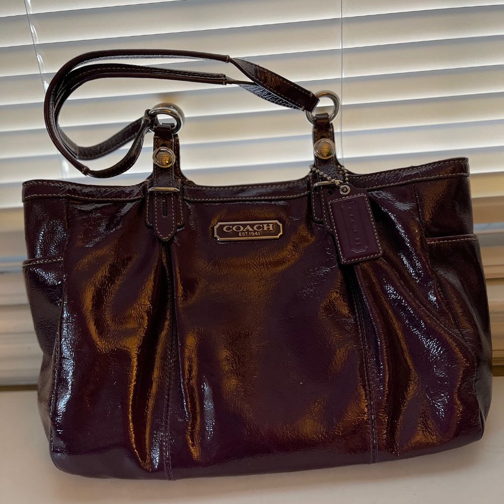 Coach Patent Leather Deep Purple Satchel Handbag